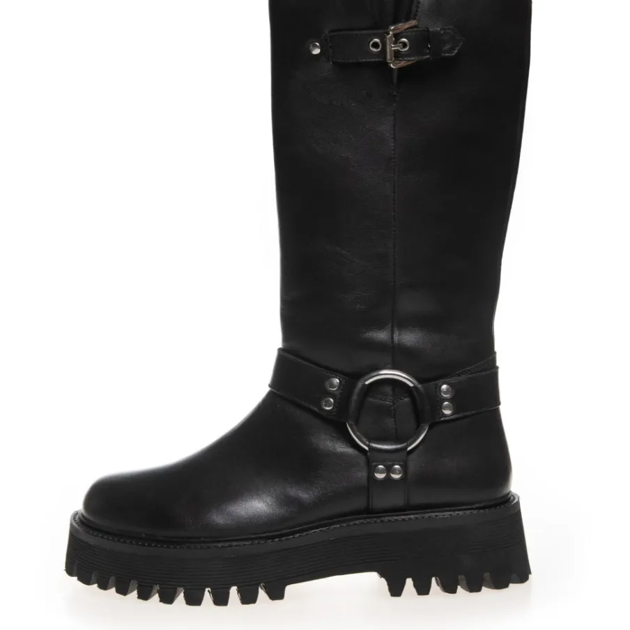 Copenhagen Shoes Lange Støvler^COME ROCK ME LEATHER - Black