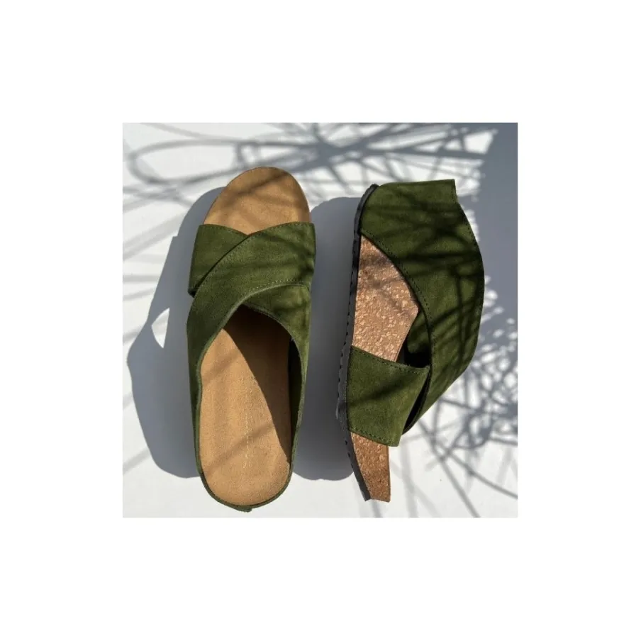 Copenhagen Shoes Sandaler Med Kilehæle^FRANCES 23 Suede - Army Frances23 suede slippers army