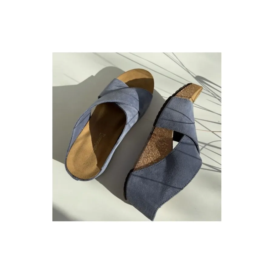 Copenhagen Shoes Sandaler Med Kilehæle^FRANCES 23 Suede - JEANS U38 Frances23 suede sandaler med kilehael jeans u38
