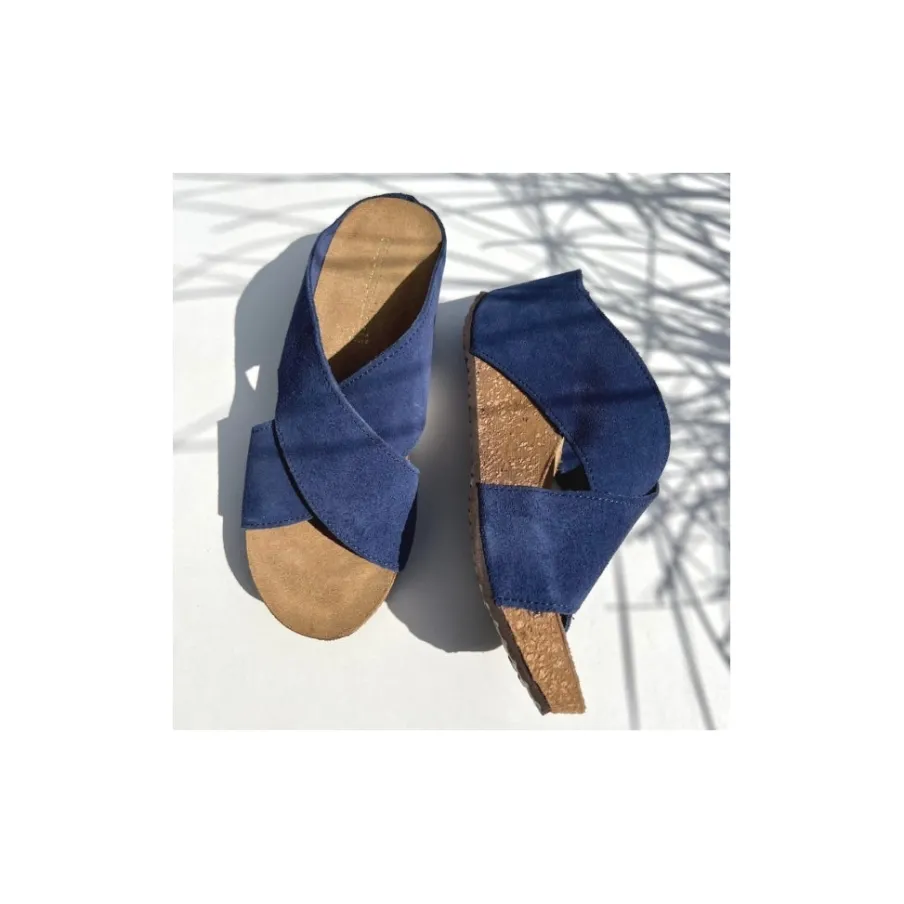 Copenhagen Shoes Sandaler Med Kilehæle^FRANCES 23 Suede - NAVY (OLTREMARE 278) Frances23 suede slippers navy oltremare 278