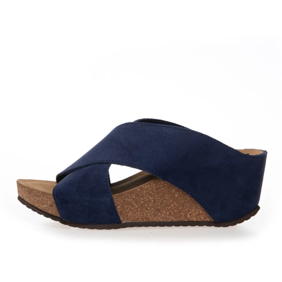 Copenhagen Shoes Sandaler Med Kilehæle^FRANCES 23 Suede - NAVY (OLTREMARE 278) Frances23 suede slippers navy oltremare 278