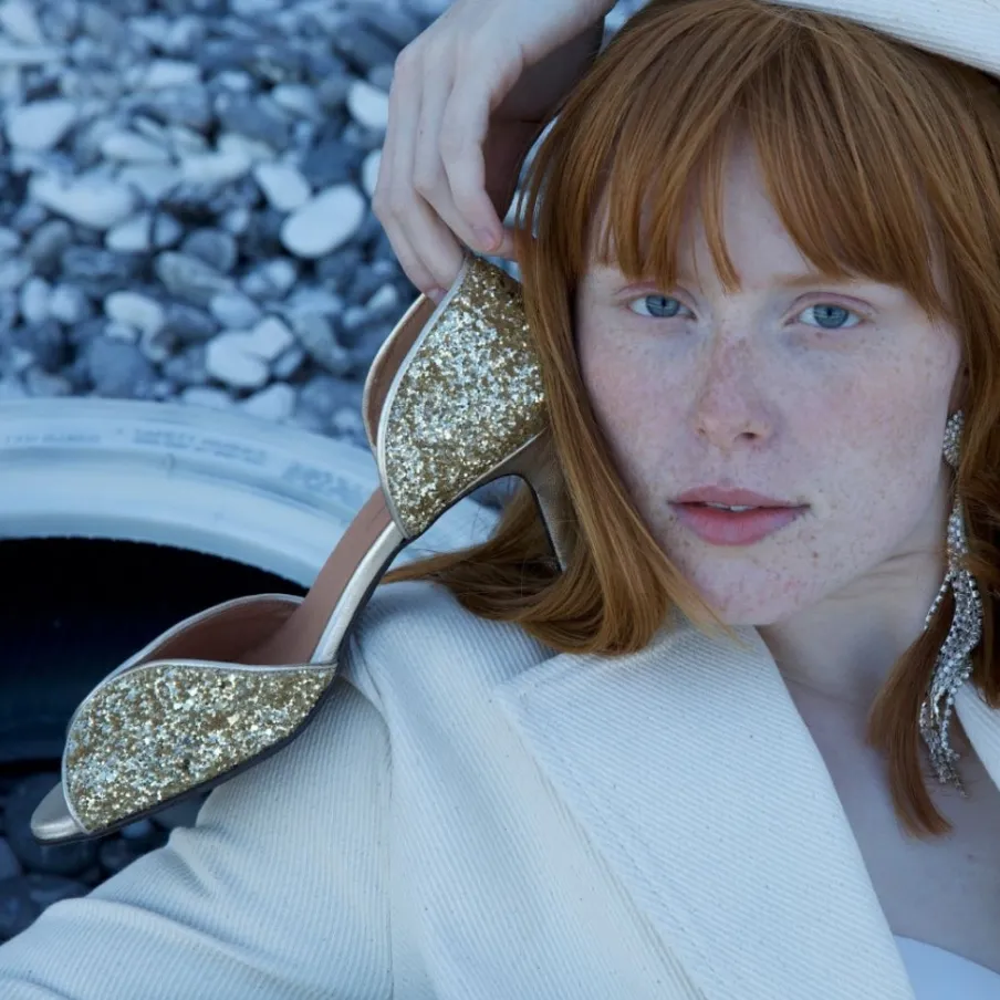 Copenhagen Shoes Sandaler Med Hæl|Stiletter^MY DIAMONDS - GOLD GLITTER Mydiamonds heels gold glitter