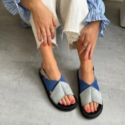 Copenhagen Shoes Flade Sandaler^NEW STRONGER 23 - SUEDE - BLUE/LAVENDER Newstronger 23 suede sandal blue lavender