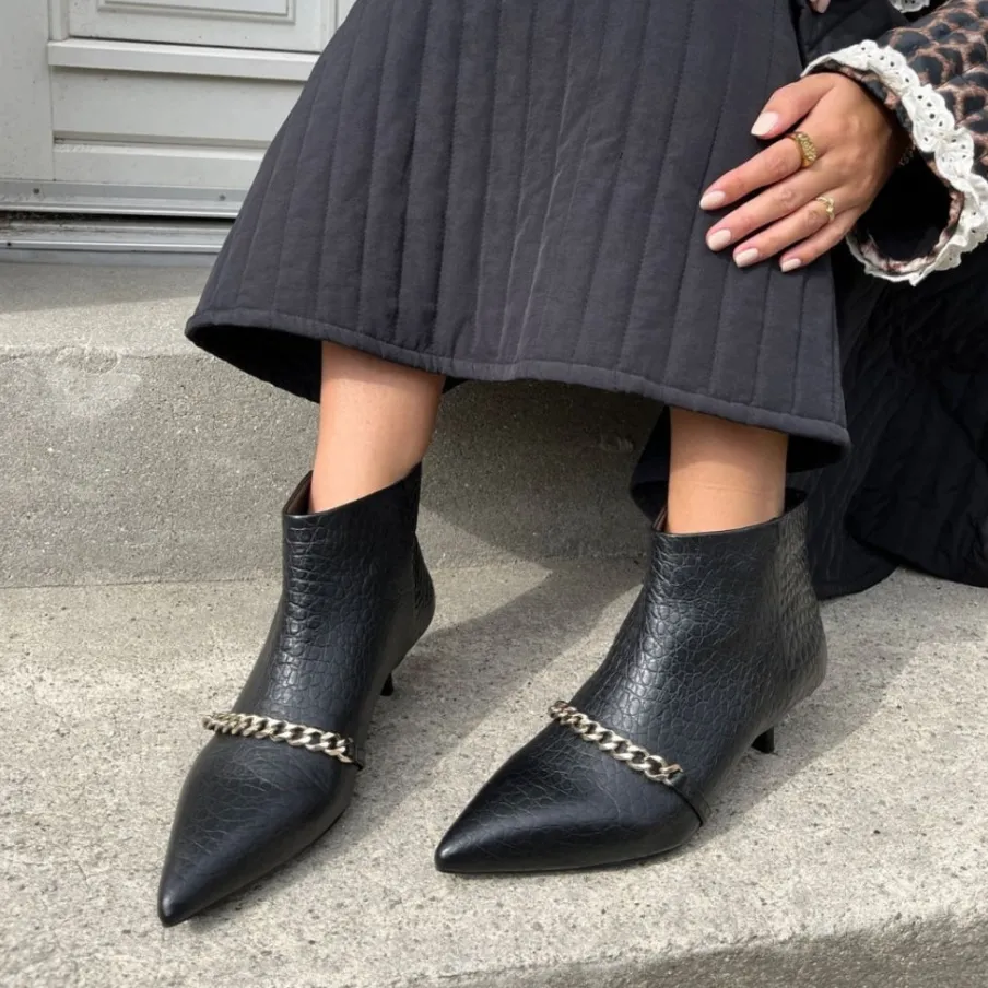 Copenhagen Shoes Støvler Med Hæl|Ankelstøvler^PARI' CHAIN - Black Croco Parichain boot black croco