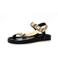 Copenhagen Shoes Flade Sandaler^PEACE WITH PEARL 23 - YELLOW/BLACK Peacewith pearl 23 sandal yellow black