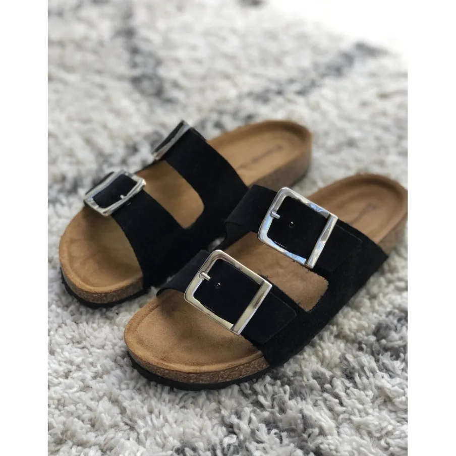 Copenhagen Shoes Flade Sandaler^PIXI Suede - Black