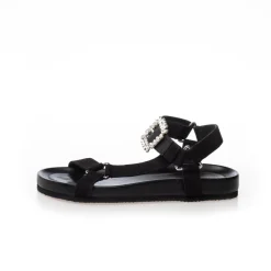Copenhagen Shoes Flade Sandaler^SIMILI AND DIAMONDS SUEDE - BLACK Similiand diamonds suede sandal black