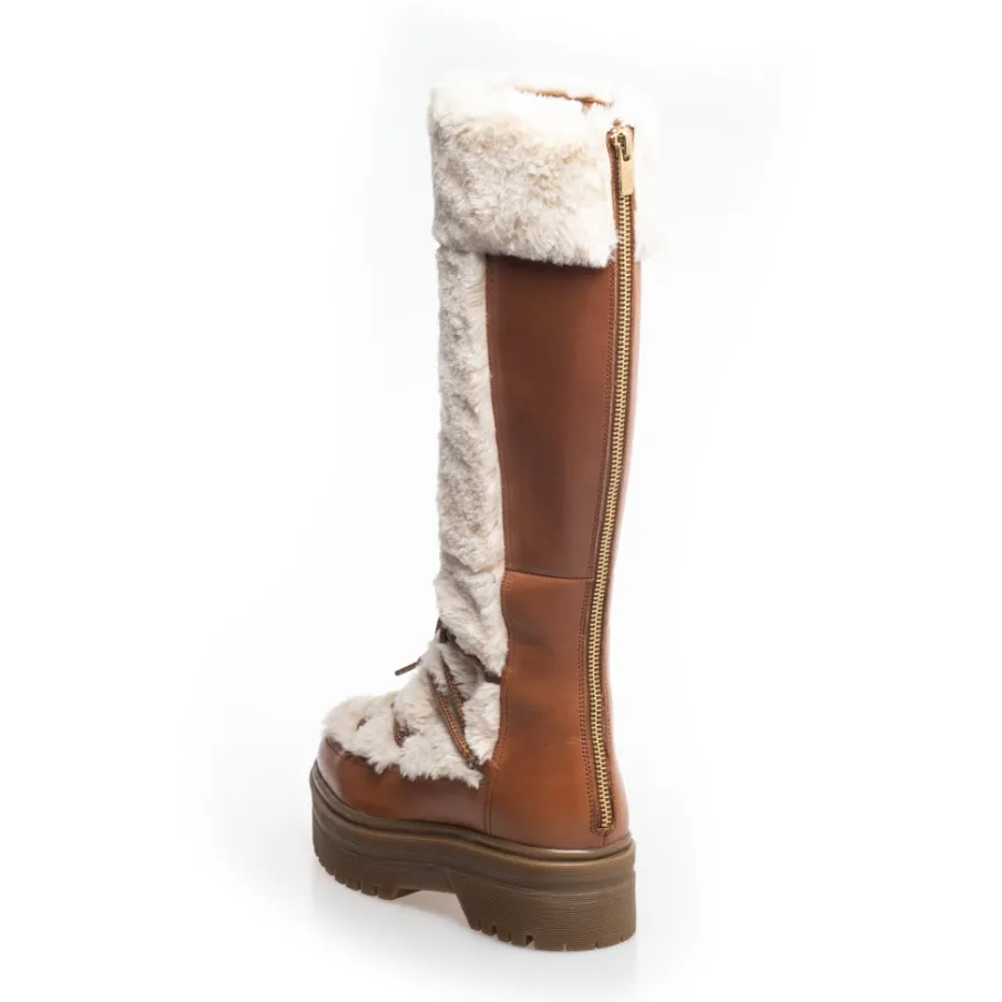 Copenhagen Shoes Lange Støvler^SNOW BY SNOW 22 HIGH - COGNAC OFF-WHITE Cognac off white