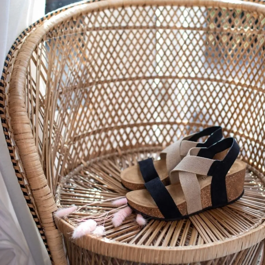 Copenhagen Shoes Sandaler Med Kilehæle^STACIA 21 Canvas - Black Stacia21 canvas sandal wedge black
