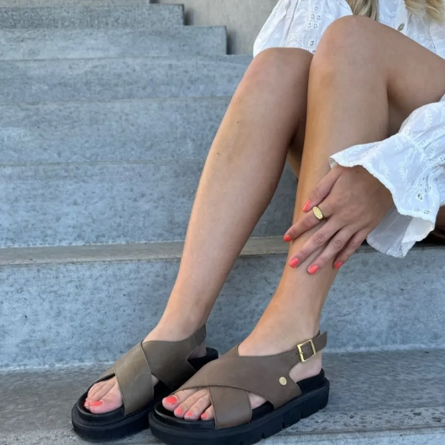 Copenhagen Shoes Flade Sandaler^SUMMERTIME - DK TAUPE (ARMY) Summertimesandal dk taupe army