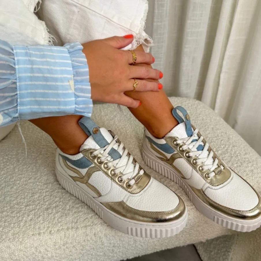 Copenhagen Shoes Sneakers^SUNSHINE LADY - WHITE/DENIM/GOLD White denim gold