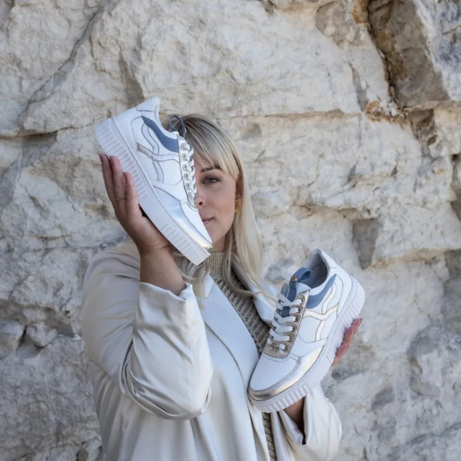 Copenhagen Shoes Sneakers^SUNSHINE LADY - WHITE/DENIM/GOLD White denim gold