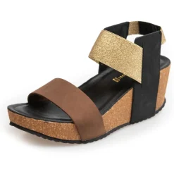 Copenhagen Shoes Sandaler Med Kilehæle^THE NEW DANIELA - BROWN GOLD Thenew daniela sandaler med kilehael brown gold